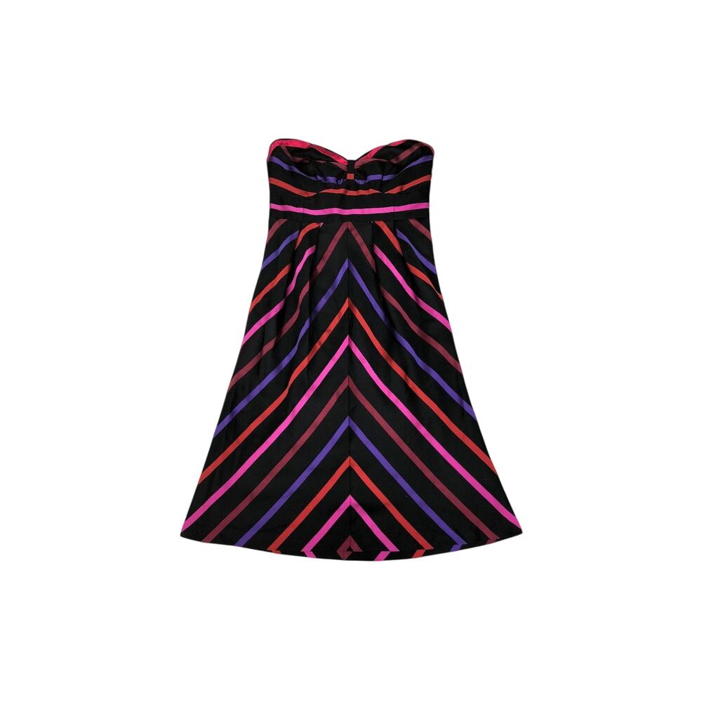 Silk Dress Strapless Striped Black Purple Pink Guess Jeans Size 3 NWT